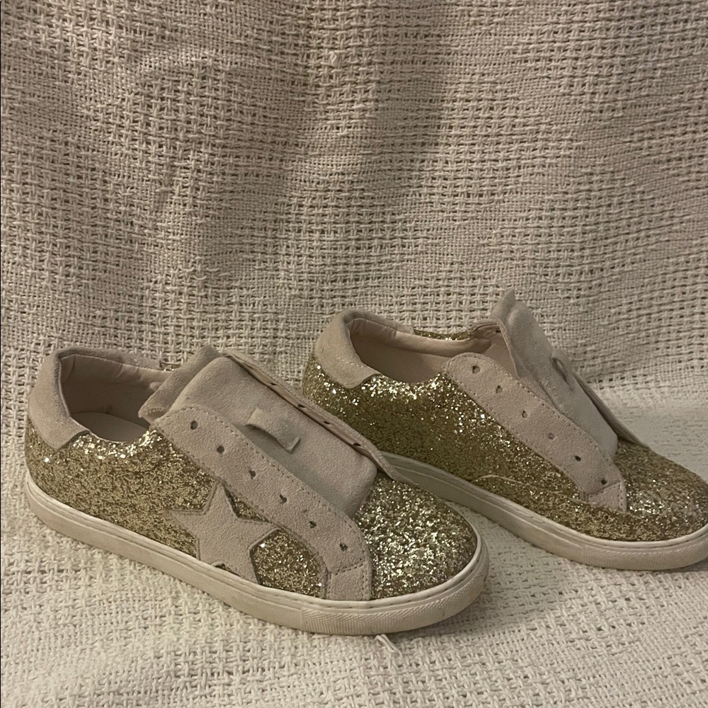 Gold Glitter Sneakers with Star Detail